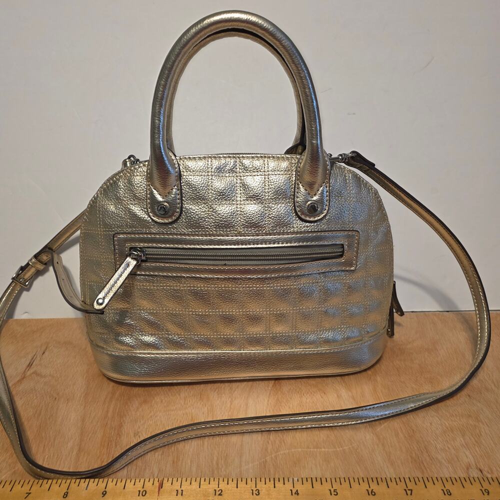 NWOT Tignanello Quilted Silver Metallic Leather crossbody handbag